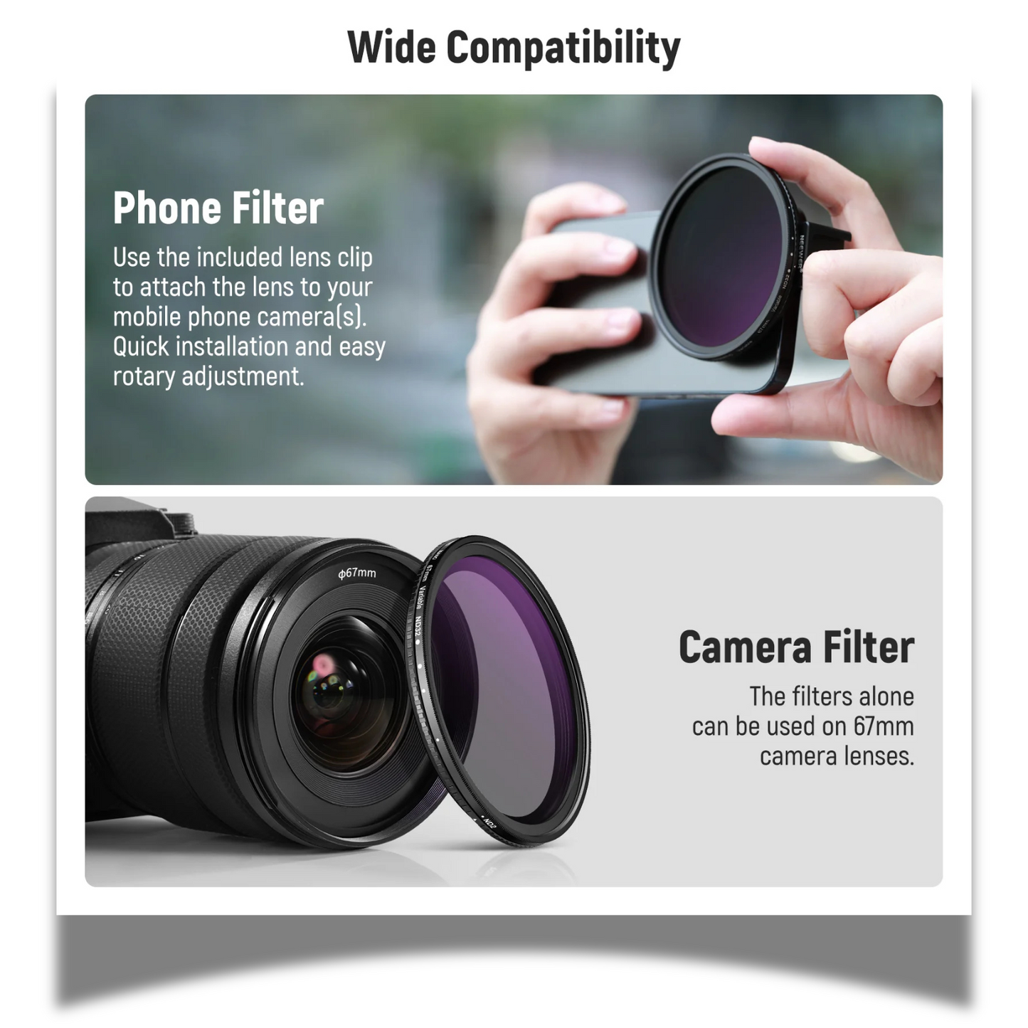 Phone camera lens FL-78 67mm HD CPL Filter & Cold Shoe Phone Clip